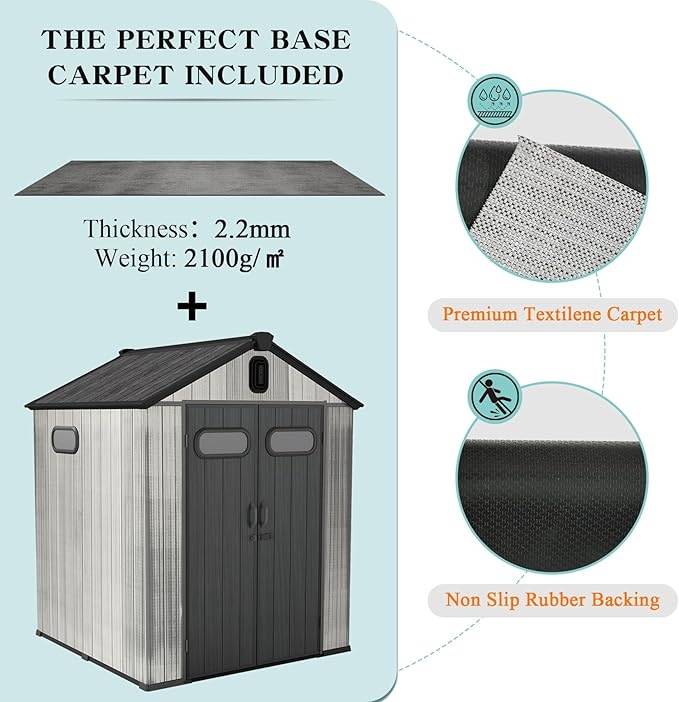 Domi 6x4FT Resin Outdoor Storage Shed with Lockable Door, Waterproof Outside Sheds with Windows & Vents, Heavy-Duty Plastic Tool Storage Shed for Patio Furniture, Lawn Mower, Bike