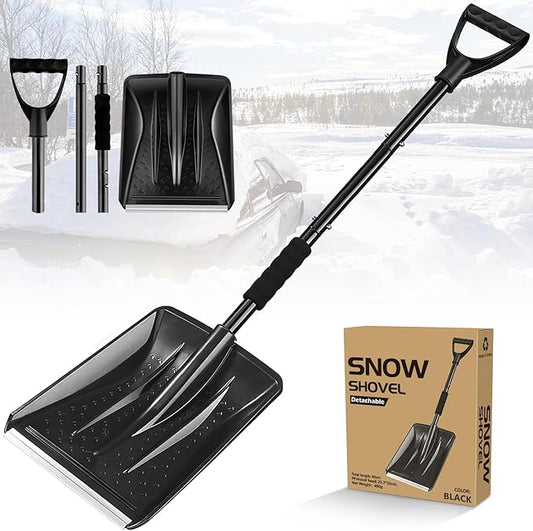 Snow Shovel 2026 Upgrade, Large-Capacity Lightweight Aluminum Portable Shovel for Parent-Child Snow Playing, Garden, Car & Camping with Extra Ice Scraper (Black)