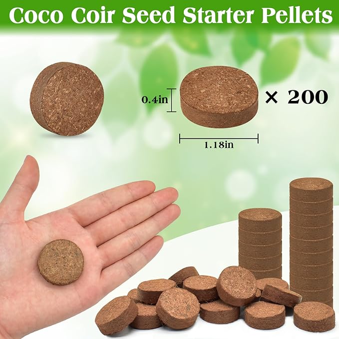 ZeeDix 200pcs(30mm) Coco Coir Pellets Potting Soil Indoor Plants, Compressed Coconut Coir Soil Pellets Seed Starting Pellets Discs for Planting Flowers Bonsai Herbs Plants and Vegetables