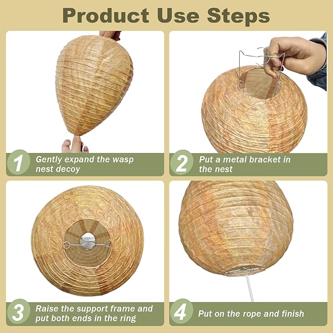 4 Pack Paper Fake Wasp Nest Decoy Hanging, Fake Hornet Nest Decoy Carpenter Bee Deterrent, Wasps Trap Wasp Deterrent Outdoor Yellow Jacket Carpenter Bee Traps for Outsides Garden Patio