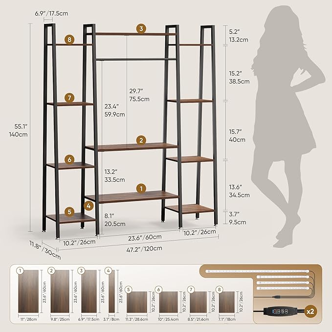 55" Large Plant Stand Indoor with 8 LED Grow Lights (3 Modes & Auto Timer) - 12 Tiered Metal Plant Shelf, 10 Dimmable Brightness Levels, Flower Stand Display Rack for Patio Balcony Garden