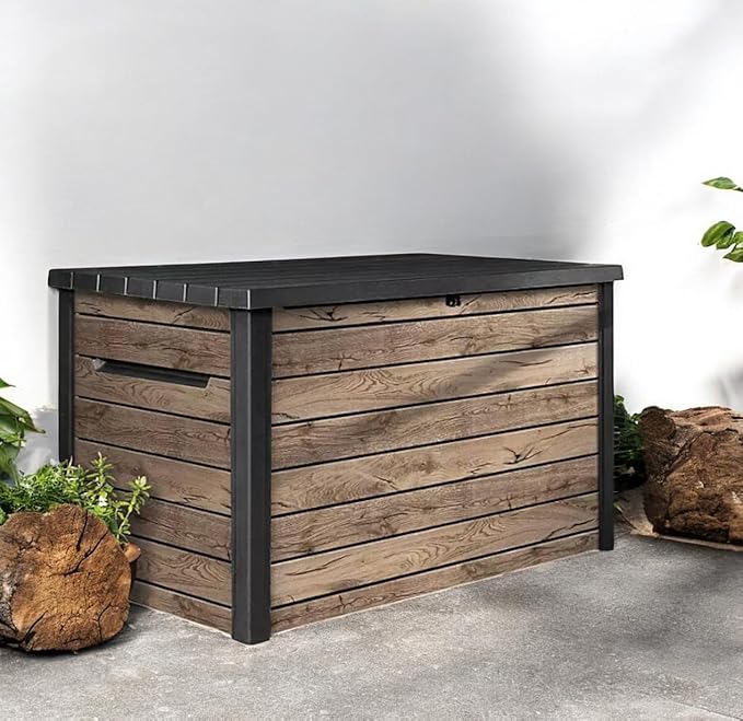 Outdoor Storage Box with Lockable Lid - Weather-Resistant and Stylish (Ash Wood Brown, 230)