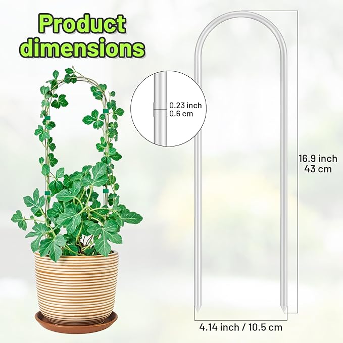 6 Pack U-Shape Acrylic Plant Trellis for Indoor Climbing Plants, 16 Inch Small Plant Trellis, Potted Plant Climber Support for Pothos, Vine Ivy, Houseplant