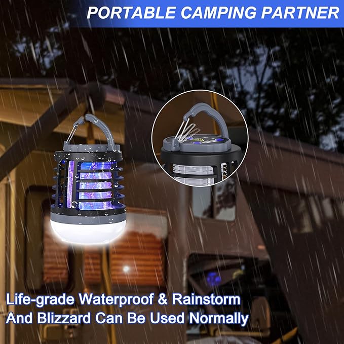 3 in 1 Indoor Bug Outdoor Mosquito Zappers, USB Rechargeable Mosquito Killer Portable Waterproof, LED Lantern Fly Zappers Camp Light SOS Emergency Light for Home, Backyard, Camping Patio (2 Pack)