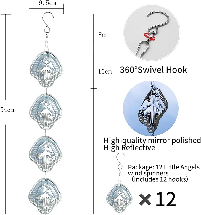 Angel Bird Scare Discs Set-Highly Reflective Double-Sided Bird Reflectors,Extra Sparkly Metal Wind Spinner Outdoor Garden Decor, Bird Devices Deterrent to Scare Birds Away from Yard Patio Farm