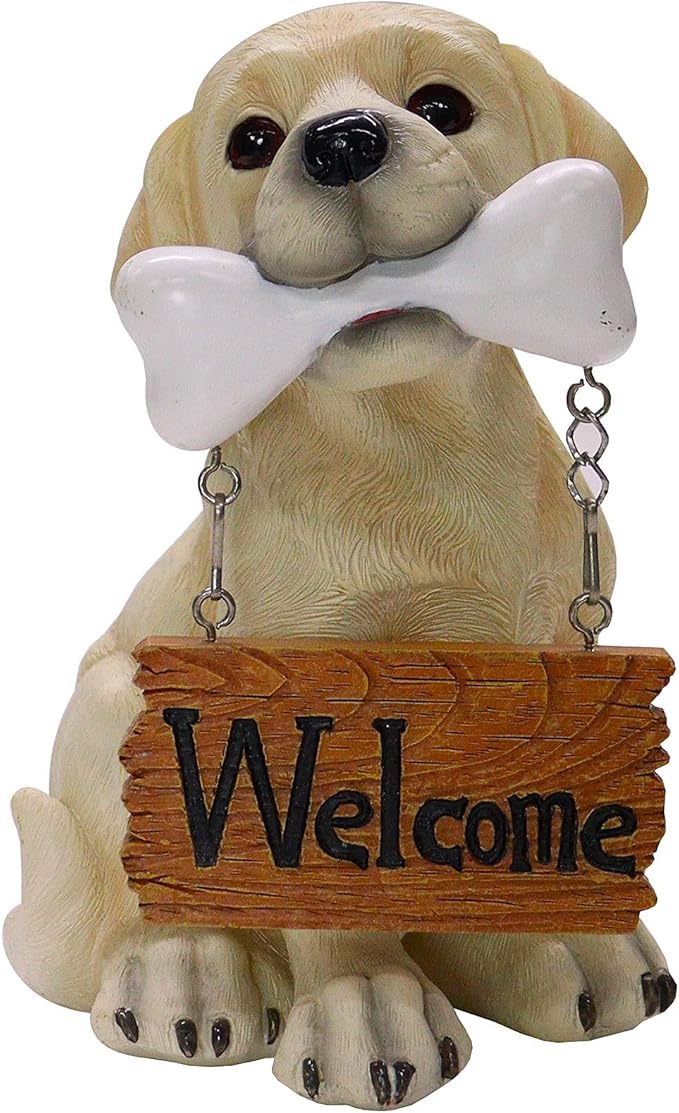 Nature's Mark Labrador Retriever Dog Puppy Statue with Welcome Sign Resin Garden Statue Decor 6.7" H