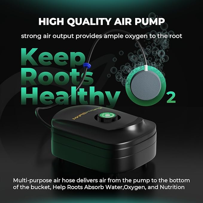Mars Hydro DWC Hydroponics Grow System 5 Gallon Deep Water Culture with 8W Air Pump, Multi-Purpose Air Hose, Air Stone, 2 Buckets and Top Drip Kit