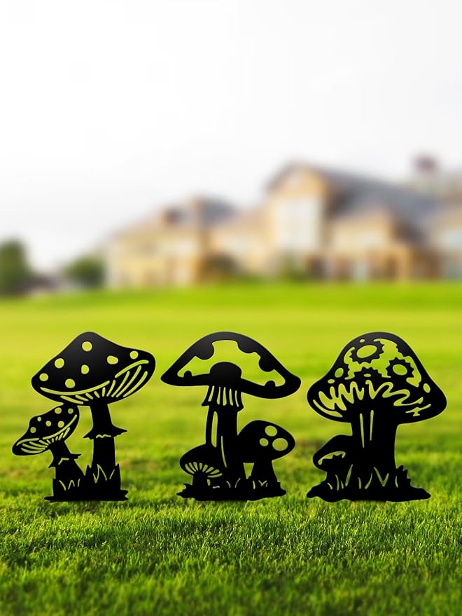 Metal Yard Art,Cute Mushroom Silhouette,Metal Plants Garden Decor Outdoor,Lawn Ornaments, Garden Gift