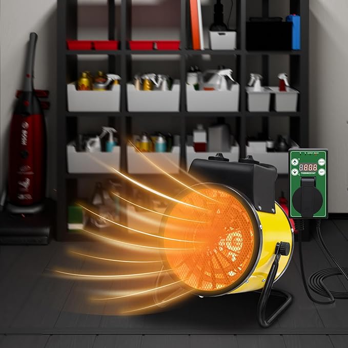 Portable Greenhouse Heater with Digital Thermostat, Overheat Protection, 1500W Radiant Electric Heater for Indoor & Outdoor Use, Garage, Grow Tent, RV, IPX4 Water Resistant, 1 Pack, Yellow