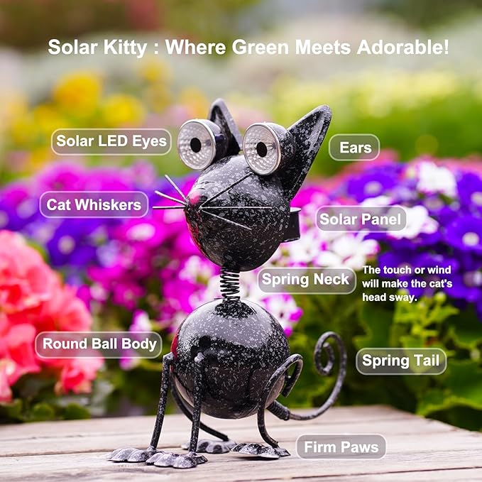 Solar Cat Statue Lights Outdoor Metal Yard Art - Funny Cat Statue for Garden Patio Decor Lawn Ornaments