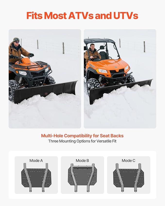 VEVOR Snow Plow Kit, Universal Snow Plow Attachment, Height & Left-Right Adjustable (60in)