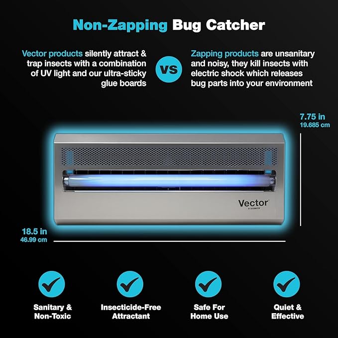Catchmaster Vector 15, UV Light Fly Traps Indoor for Home, Electric Gnat Traps for House Indoor, Shatterproof Bulbs UV Lamp Fly, Insect & Mosquito Killer, Silent Bug Light for Kitchen, Shed, Garage