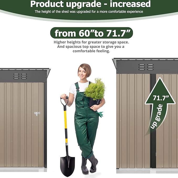 Polar Aurora 5x3 FT Outdoor Storage Shed, Garden Shed with Updated Frame Structure and Lockable Doors, Metal Tool Sheds for Backyard Garden Patio Lawn,Brown