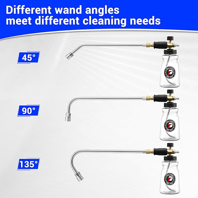 Tool Daily Pressure Washer Foam Cannon with 3 Pieces Curved Extension Wands 16 Inch, Soap Spray Nozzle, 1/4” Quick Connect, 3600 PSI