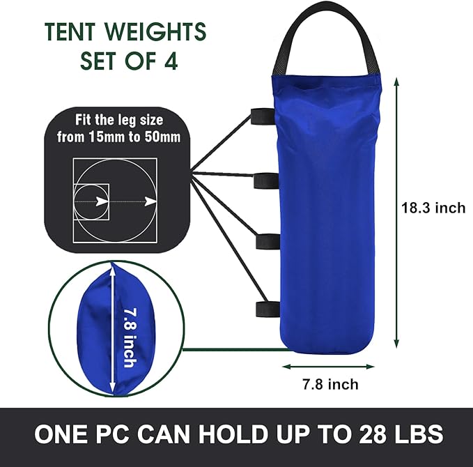 Eurmax USA Weight Capacity 112 LBS Extra Large Pop up Gazebos Weights Sand Bags for Pop up Canopy Tent Pergola Outdoor Instant Canopies,Sand Bags Without Sand, 4-Pack,Blue
