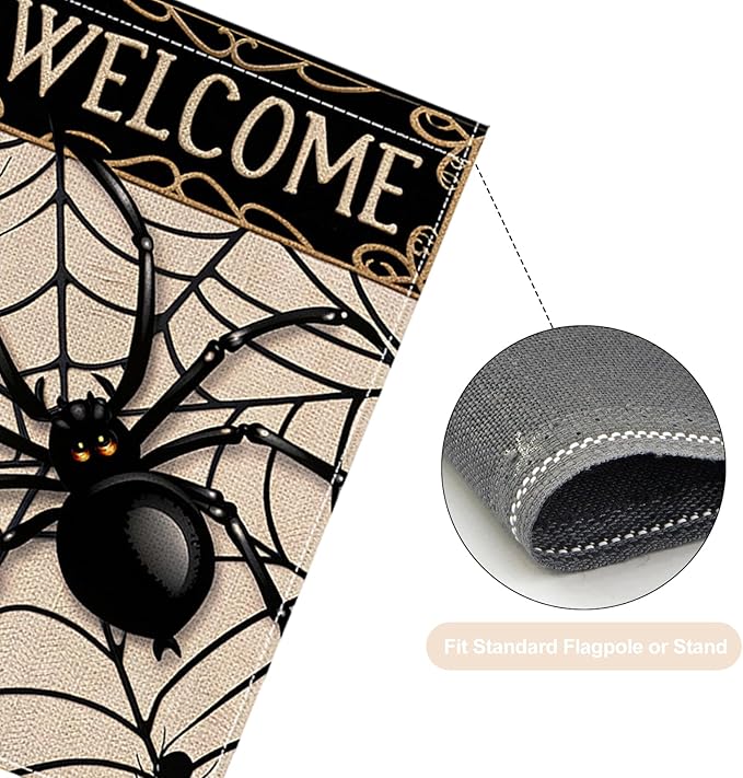 Halloween Garden Flag 12 x 18 Inch Double Sided Spider Web Designs Fall Autumn Burlap Yard Flag for Outside Rustic Yard Outdoor Holiday Home Decoration