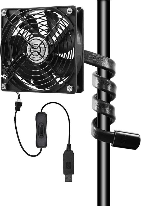4" Grow Tent Fan, Flexible Gooseneck Mount Fan with 5V to 12V USB Adapter Cable for Plants Growth Lights, Camping Tent, DIY Greenhouse Ventilation