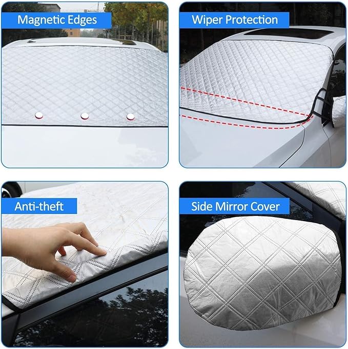 Gintenco Car Windshield Snow Cover, Frost Ice Windscreen Covers with Magnetic Edges, 4 Layers Thickness Snow Protector for Car SUV CRV Trucks (X-Large)