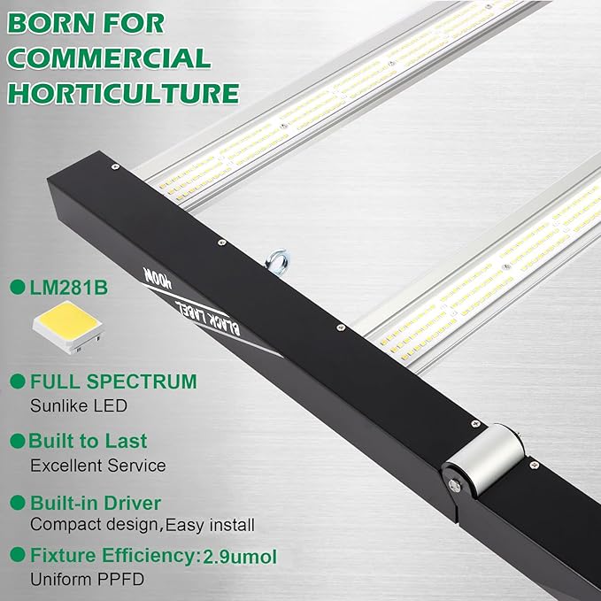 Lucius 400W LED Grow Light with LM281B Diodes, 2.9 µmol/J High Efficiency, Dimmable 4-Bar Light with 1344 Diodes, Full Spectrum Plant Grow Lamp for Indoor Plants, Seeding, Veg, Bloom, 120/240/277V