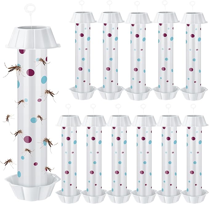 12 Pcs Sticky Fly Trap Fly Stick Indoor Outdoor Long Lasting Adhesive Fly Catcher with Hanging Hook for Wasps Gnats Bugs Insects Moths Fruit Flies Mosquitoes Spiders Fleas (White)