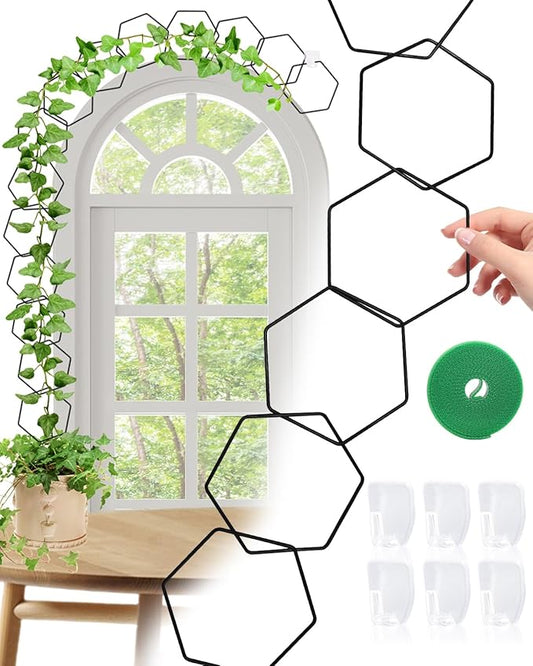 18 Pcs Garden Chain Trellis for Indoor Climbing Plants, Unique 6-Corner Plant Accessory with Hooks and Ties, Wall Trellis Plant Support for Hoyas, Ivy, Monstera Outdoor (Black)