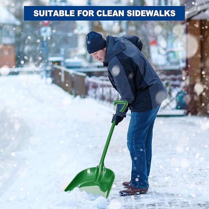 Frienda 3 Pieces Plastic Snow Shovel 43 x 14 Inches Heavy Duty Hygienic Shovel with D Shaped Grip Handle Large Durable Seamless Snow Scoop for Kitchen Gardening(Green)