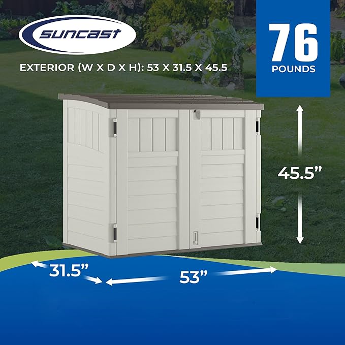 Suncast 3 Pack 34 Cu Ft Capacity Horizontal Outdoor Storage Shed for Garbage Cans, Garden Accessories, Backyard, and Patio Use, Vanilla