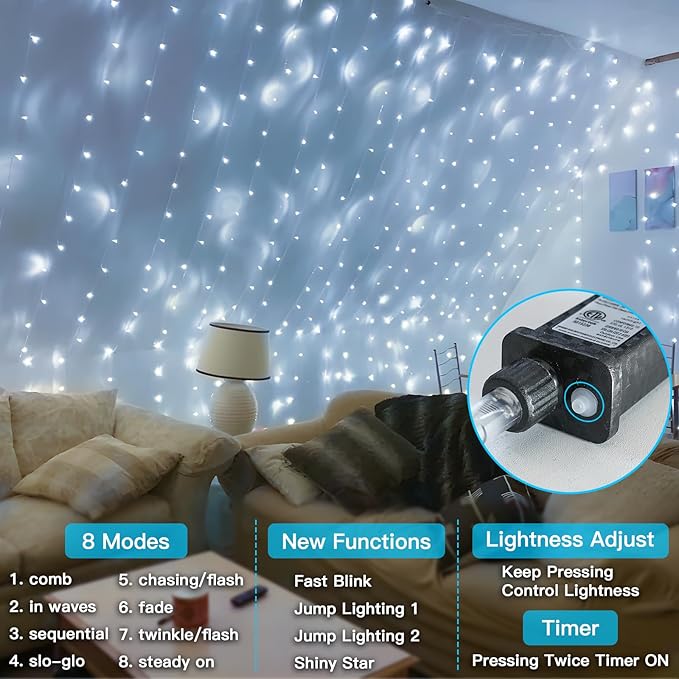 suddus 33ft 100 LED White String Lights with Timer, 12 Modes Twinkle String Lights Plug in, Connectable Indoor/Outdoor White Christmas Lights for Bedroom, Tree, Wedding, Party Decorations