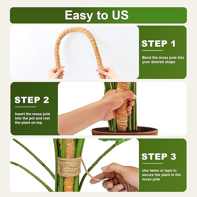 2 Pack 28'' Bendable Moss Pole Monstera Plant Support for Indoor Climbing Plants, Tall Plant Stick Support Stake for Potted Plants, Pothos, Philodendron