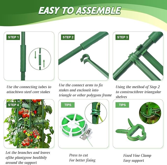 Tomato Cage, Tomato Plant Support Trellis for Garden & Pots, Rust-Resistant Tomato Cages for Climbing Vegetables Plants Flowers, 3 Pack - 48-Inch