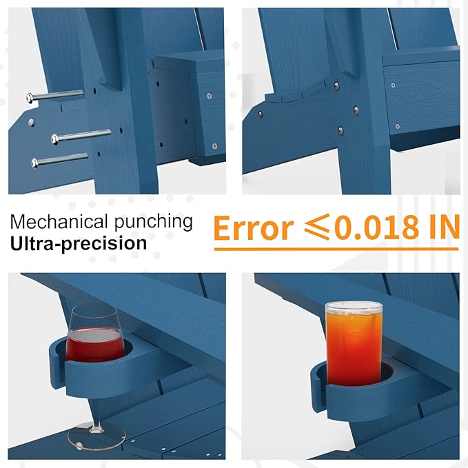 MXIMU Modern Adirondack Chairs Set of 2 Weather Resistant with Cup Holder Oversize Plastic Fire Pit Chairs Adorondic Plastic Outdoor Chairs for Firepit Area Seating (Navy)