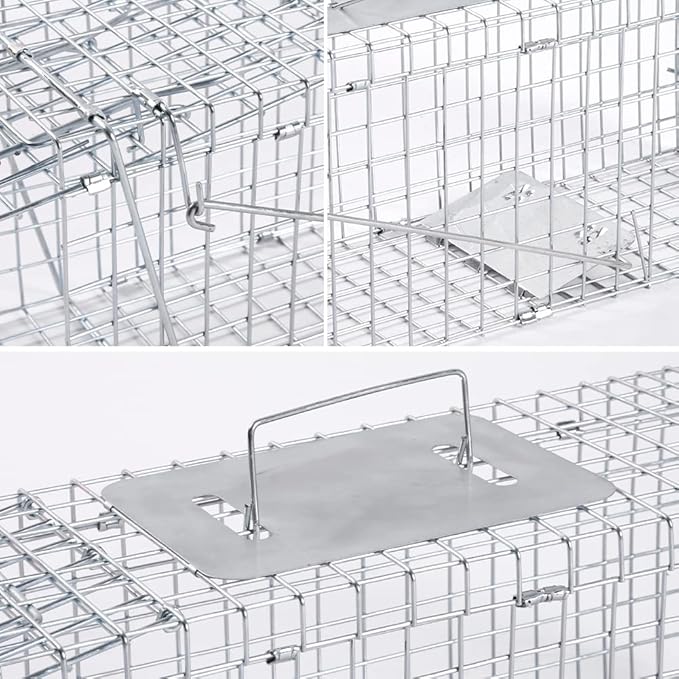 Animal Traps,Live Animal Trap for Cats,Rabbits, Squirrels,cat Trap for Stray Cats, Live Traps for Raccoons, Stainless Steel Foldable with Pedal Triggers (32 x 11 x 12.6 inches)