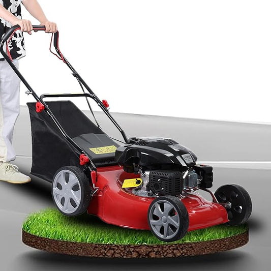 Self Propelled Gas Lawn Mower, 141CC 4-Stroke Push Mower, Strong Power Gas Mowers, 2850RPM Cordless String Trimmer with 20" Blade, Walk-Behind Lawn Mowers with 50L Grass Tank, Big Wheel