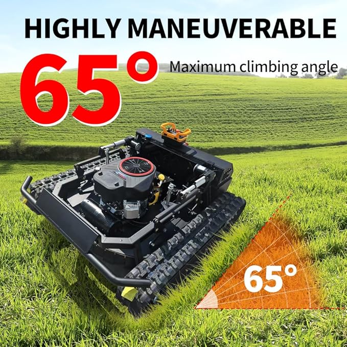 Lawn Mower, Remote Control Lawn, Small Crawler,27HP Gas Engine,Oil-Electric Hybrid Drive Lawn Mowing and Weed Whacker, All Terrain Grass Cutter Yard Mower, 65° Climbing (SKD-764-90L)