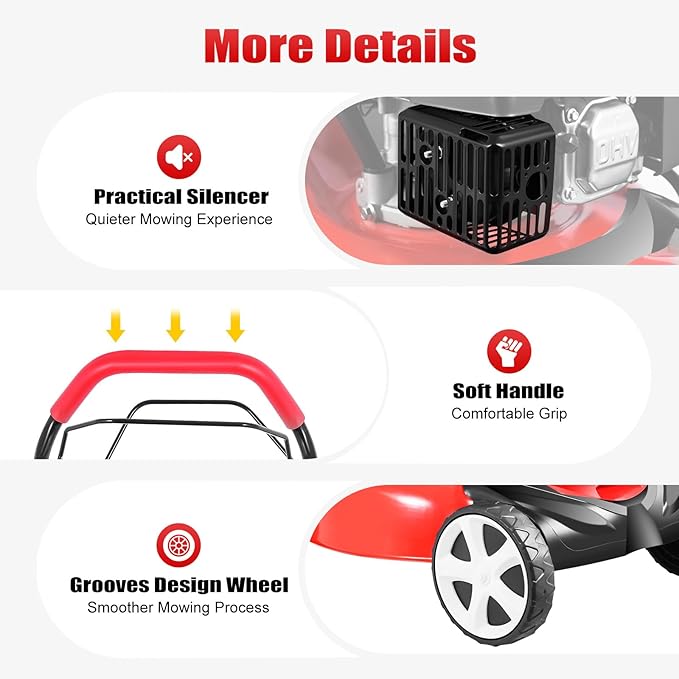 Self-Propelled Gas Lawn Mower, 20-Inch Mowing Width, 140CC 4-Stroke 5HP Engine, Adjustable Height with 8 Gears, Large Grass Bag 15.9Gal