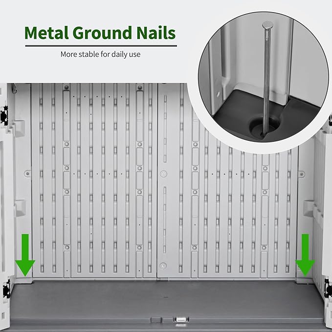 Macrout 25 Cu.Ft Small Plastic Outdoor Storage Cabinet with Floor, 4.3 x 2.5 ft Waterproof Resin Outdoor Storage Shed, Lockable Horizontal Shed for Garden and Patio