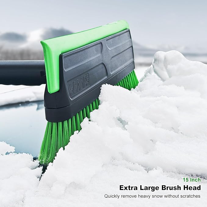 SEAAES 51 Inch Heavy Duty Snow Brush for Trucks, Stable Design Long Handle Extendable Snow Broom for SUV, Windshield Ice Scraper with Foam Grip for Car Automobile Vehicle Window - Green