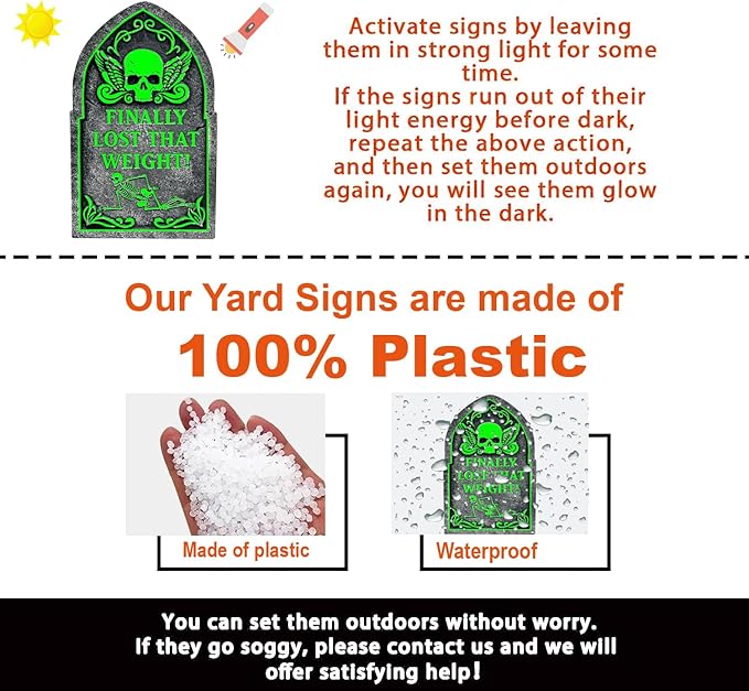 17” Outdoor Halloween Decorations Tombstones Yard Sign, 6 Pack Glow in The Dark Graveyard Decor, Light Up Halloween Tombstones for Yard, Cemetery, Party, Gift, Waterproof and Durable