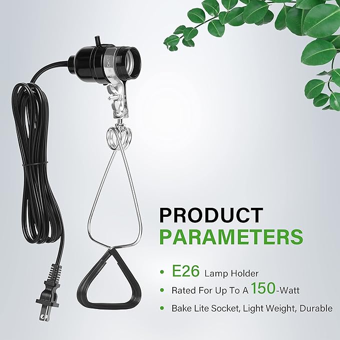 Simple Deluxe 1-Pack 18/2-Gauge Brooder and Heat Clamp Lamp with Bakelite Socket 150 Watt 6 Feet Cord, Black