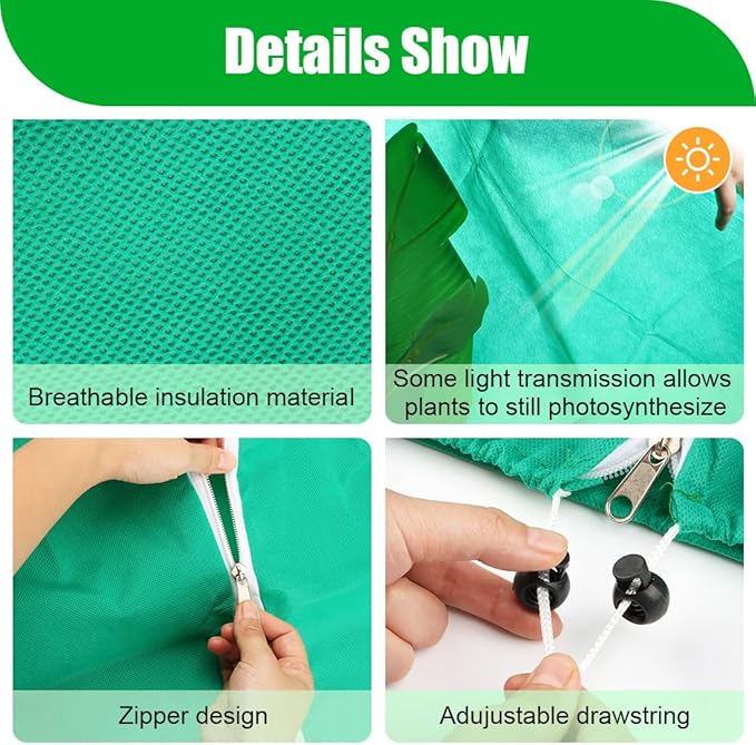 Plant Covers Freeze Protection 2-Pack, Frost Covers with Zipper Drawstring, Outdoor Winter Frost Cold Weather Shrubs Trees Jacket Covers (47.3" x 70.9",Green)