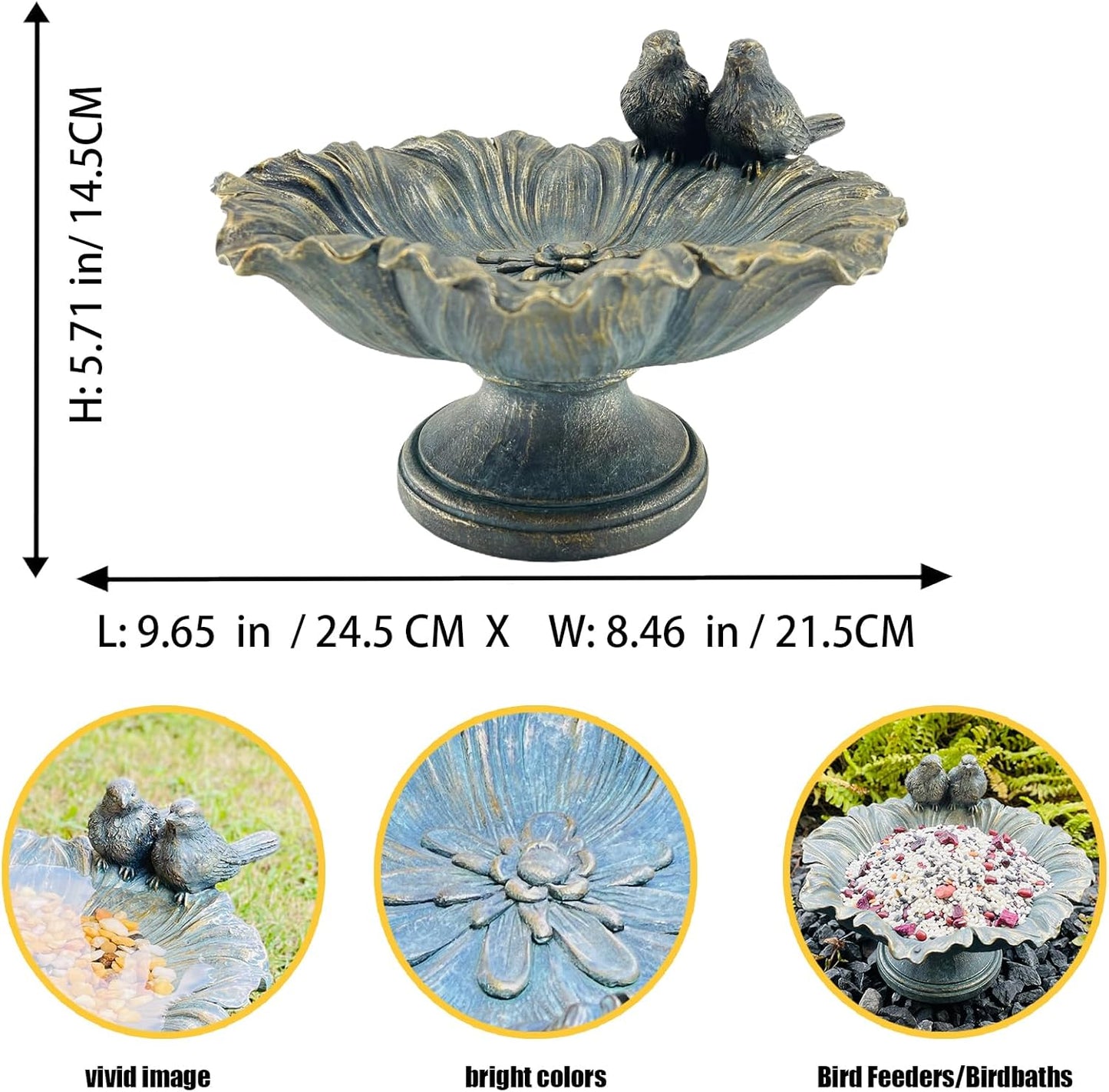 Bird Baths for Outdoors, Garden Decorations Hummingbird Feeders, Outdoor Sculpture Yard Art Large Lawn Ornament Patio Figurine Bird Feeder Resin