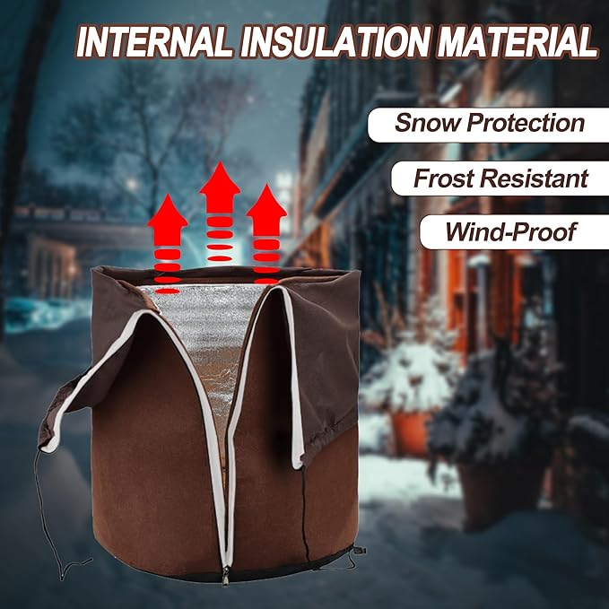 2Pcs Plant Pot Protection Cover for Winter - Flower Pot Protection Bag, Thermal Pot Protector with Coir mat for Outdoor Potted Plants Flowers Shrubs Trees Keep Warm (Dia 17.7 inch x 25.6 inch H)