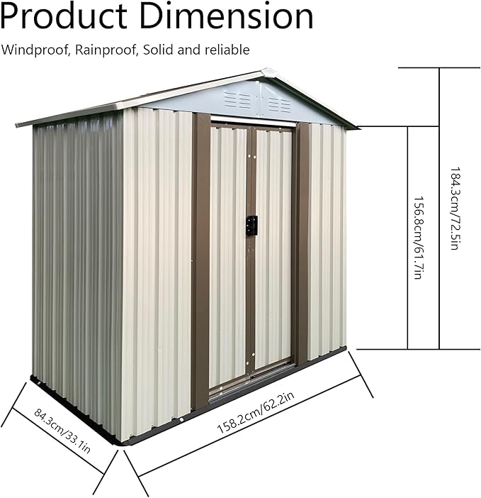 Ball & Cast 5x3 FT Outdoor Storage Shed, Metal Sheds with Punched Vents and Sliding Door, Waterproof Garden Tool Shed with Aluminum Frames and Sloped Roof for Backyard Patio,Cream White