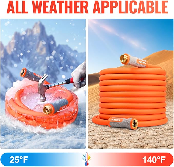 YAMATIC Garden Hose 5/8 in x 15 ft, Ergonomic Swivel Fittings, Burst 600 PSI, Heavy Duty, Flexible and Lightweight Water Hose with 2 Set Quick Connect