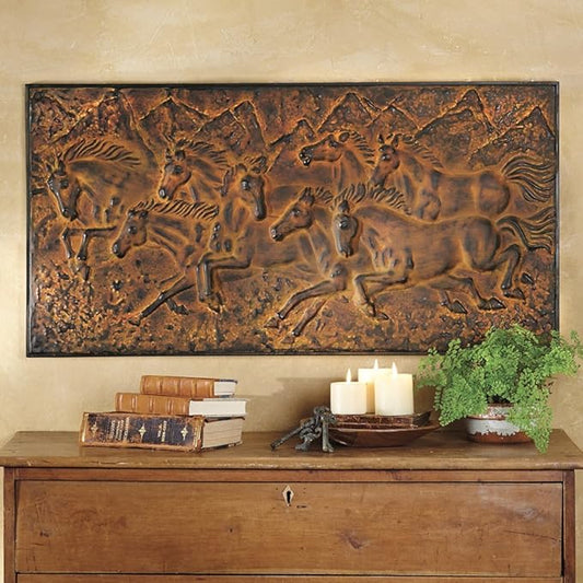 Black Forest Décor - Mountain Run Horse Wall Plaque - Western Metal Wall Décor - 42"W x 2"D x 21翻"H