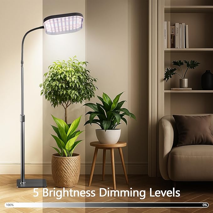 Square Grow Light for Indoor Plants, 336 LEDs 6000K Full Spectrum 12V 3A High Power Floor Plant Light with Stand for Indoor Large Tall Plants Faster Growing, 4/8/12H Timer & Height Adjustable 16-29"
