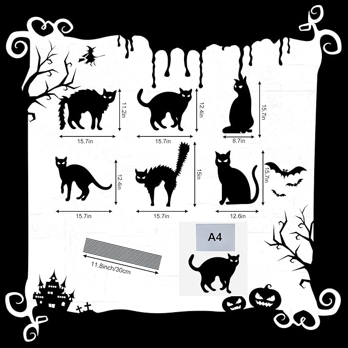 6 Pack Black Cat Yard Signs Halloween Decor with 12 Metal Stakes, Scary Black Cat Halloween Outdoor Decorations with 6 Pairs Glowing Eyes for Home Yard Garden Lawn Party Props Supplies