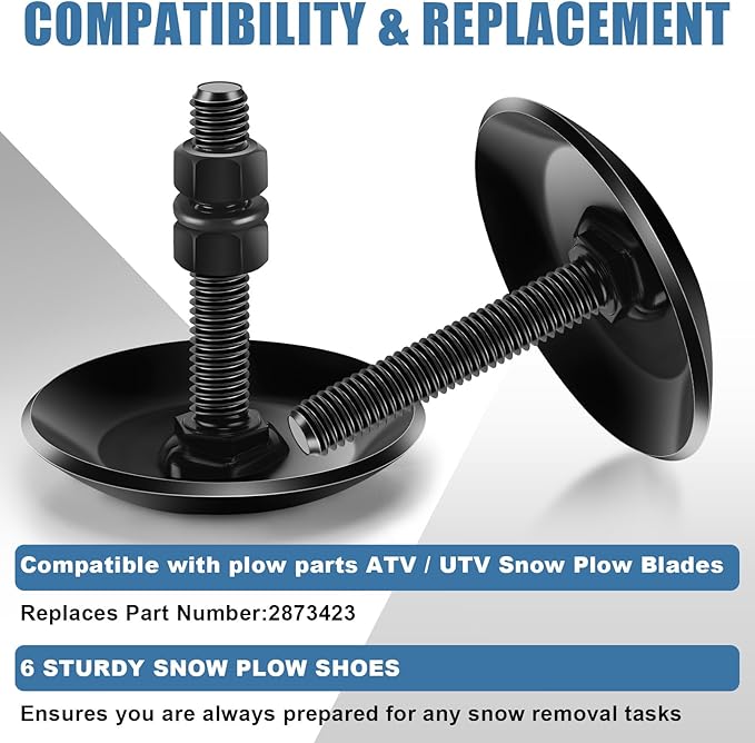 Gisafai 6 Pcs Snow Plow Skid Shoes Heavy Duty Snow Plow Blade Replacement for ATV Durable Snowshoe Replacement Parts Attachments and Accessories for ATV, Include Nuts, Washer