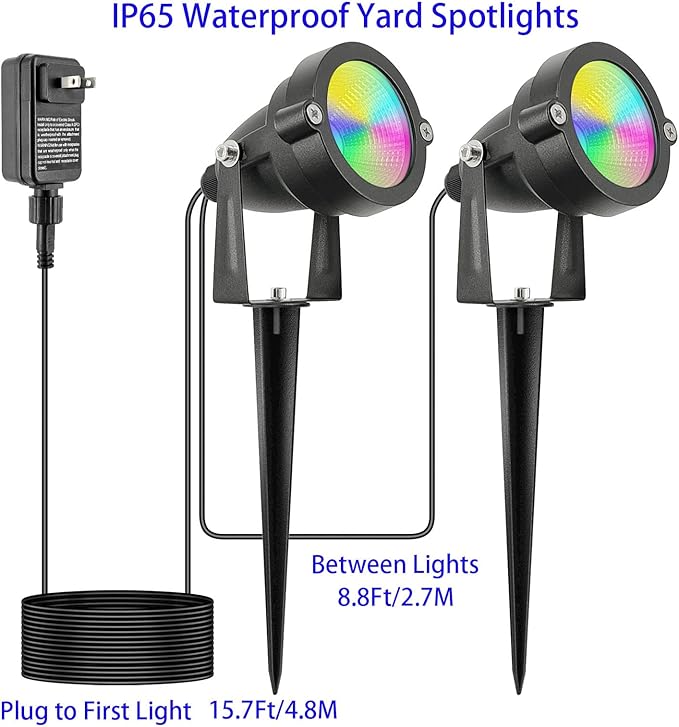 Halloween Outdoor SpotLights with Timer, 10W IP65 Waterproof Metal Landscape Lights Remote Colored Spot Lights RGB Color Changing Spotlight for Outdoor Yard Garden Lawn(2 Lights)