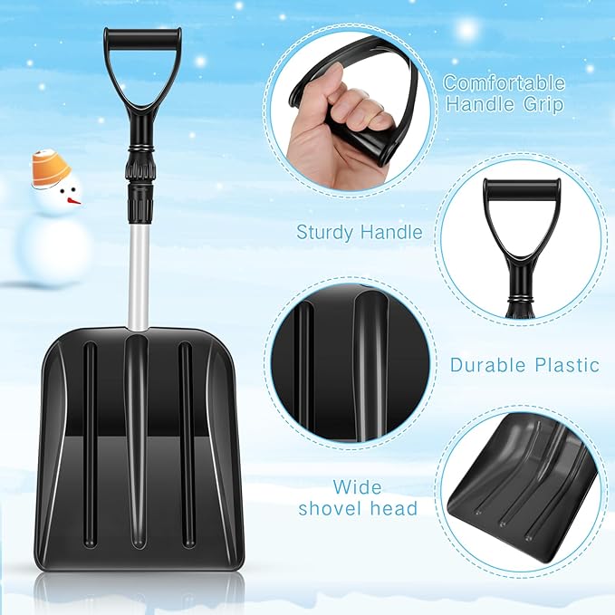 Lasnten 4 Pcs Kid's Snow Shovel Plastic Digging Lightweight Portable Beach Shovels for Kids Boys Girls Home Yard Garden Outdoor Activities Snow Removal(Black)